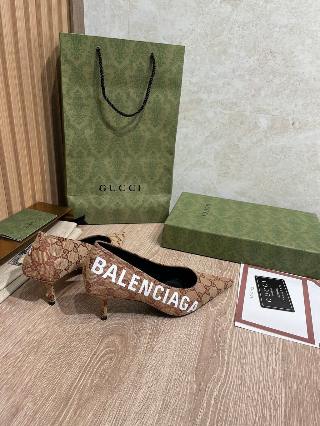 Gucci Balenciaga The Hacker Project Square Knife Pump Brown