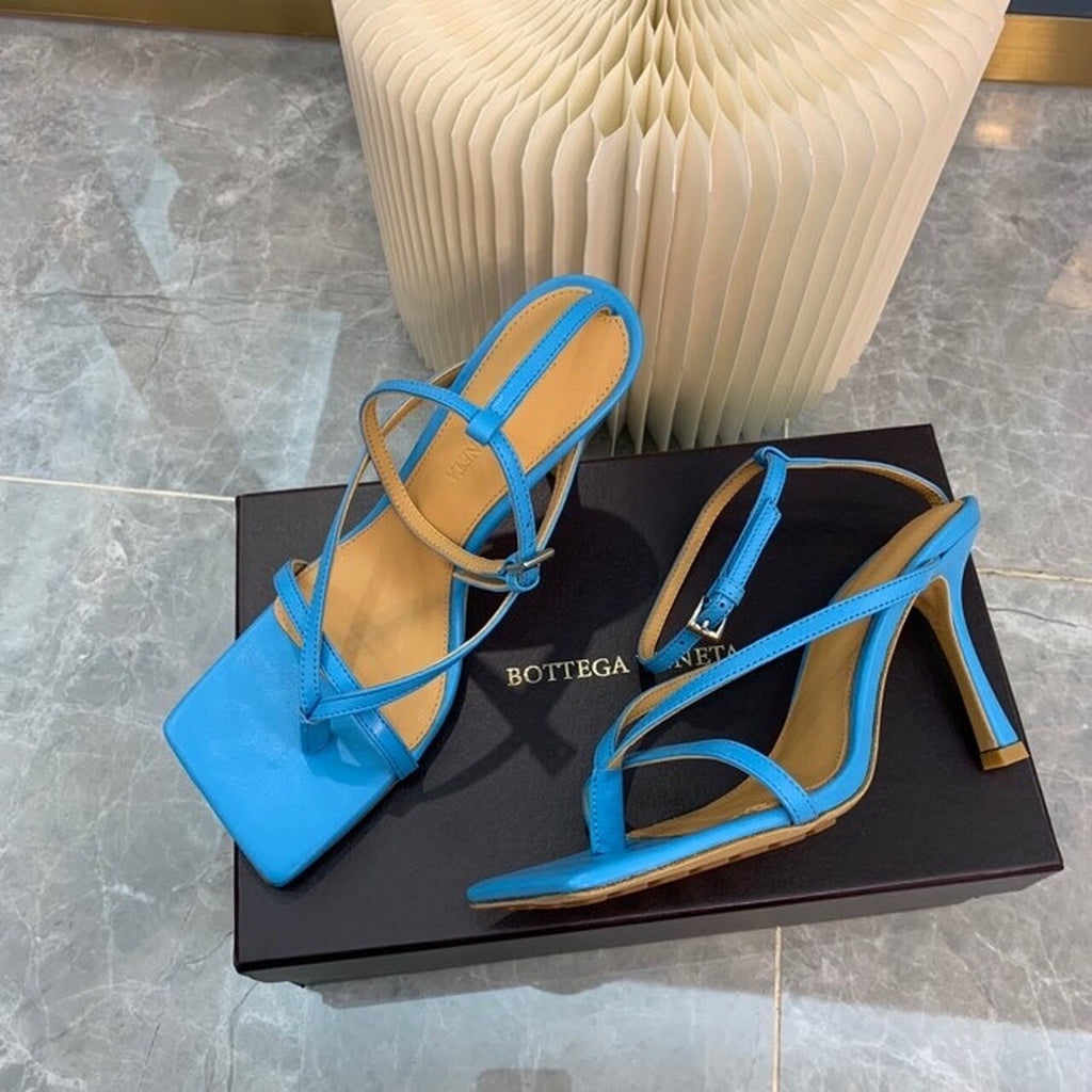 Bottega Veneta Stretch Sandals 9cm Heel Lambskin Leather Spring/Summer 2020 Collection, Turquoise Blue