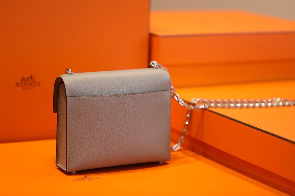Hermes Verrou Chain Birkin Handle Bag 17cm Grey