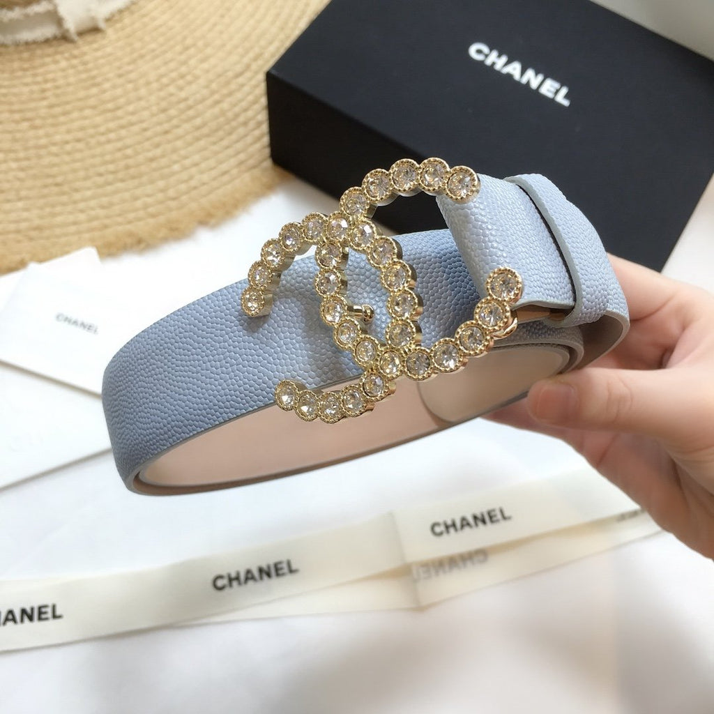 Chanel Belt With Beaded Buckle Light Blue