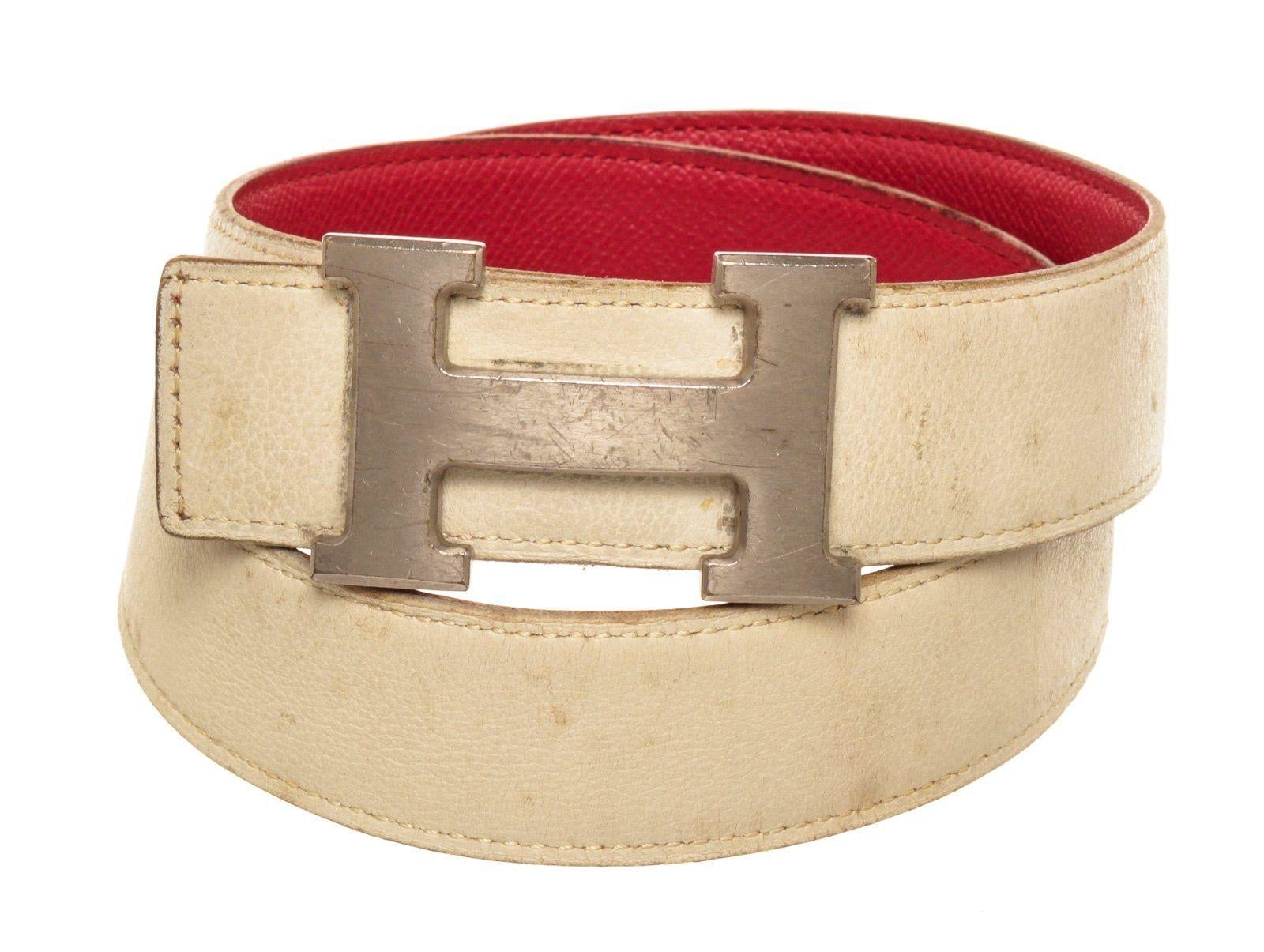 Hermes Red White Leather H Belt