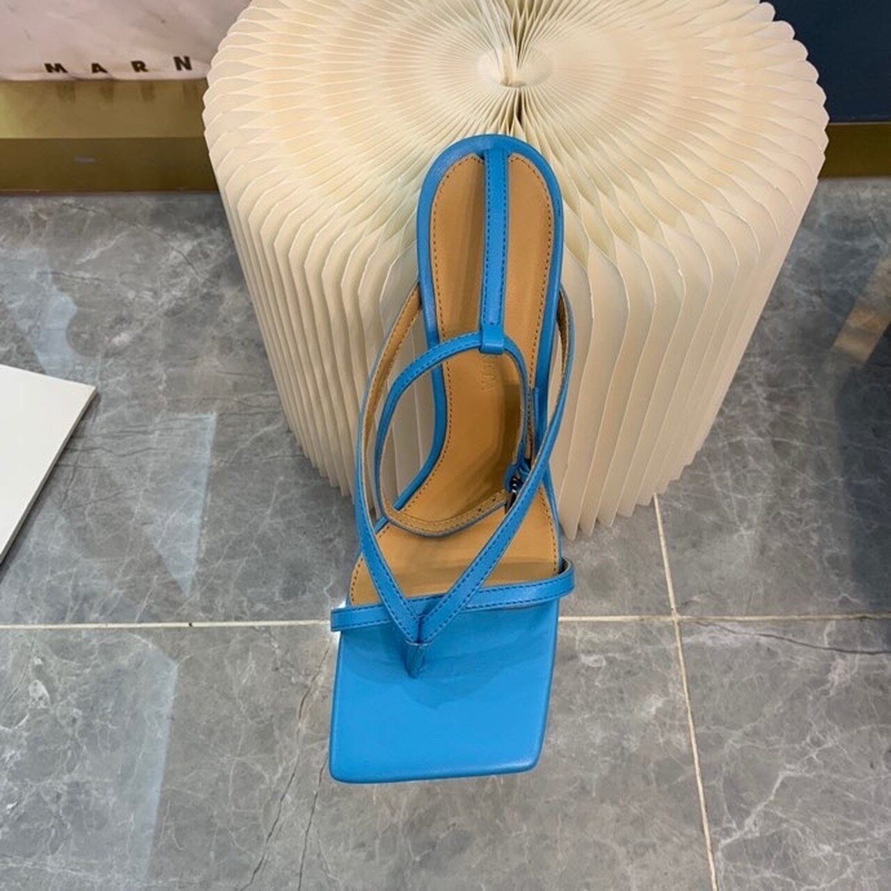 Bottega Veneta Stretch Sandals 9cm Heel Lambskin Leather Spring/Summer 2020 Collection, Turquoise Blue