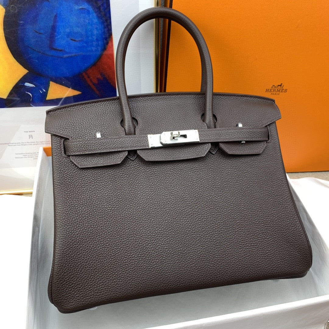Hermes Birkin 30 Nata Swift Silver Hardware Dark Brown