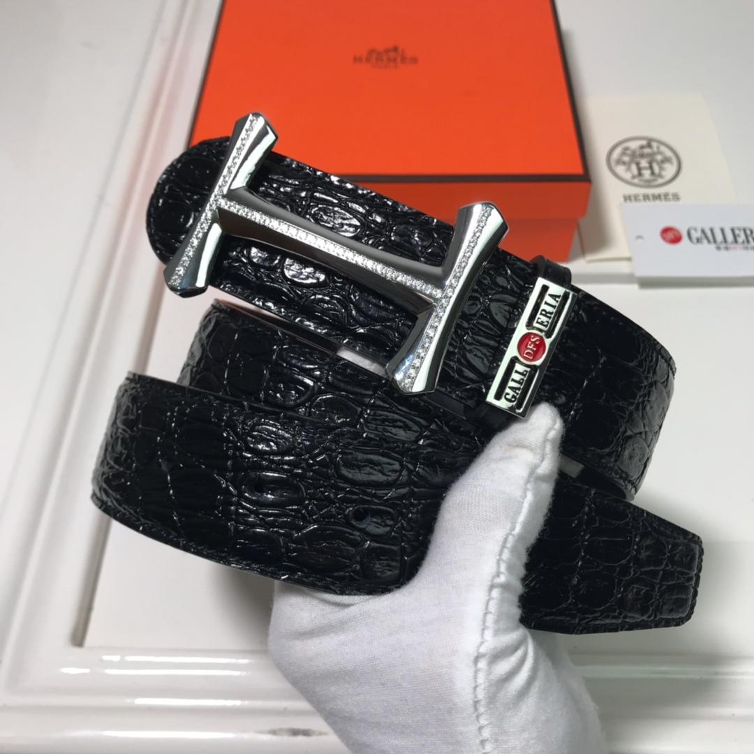 Hermes Mors H Belt Buckle & Leather Strap Black