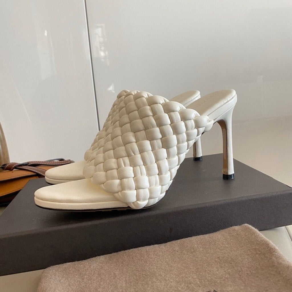 Bottega Veneta Curve Mules 9.5cm Heel Lambskin Leather Spring/Summer 2020 Collection, White
