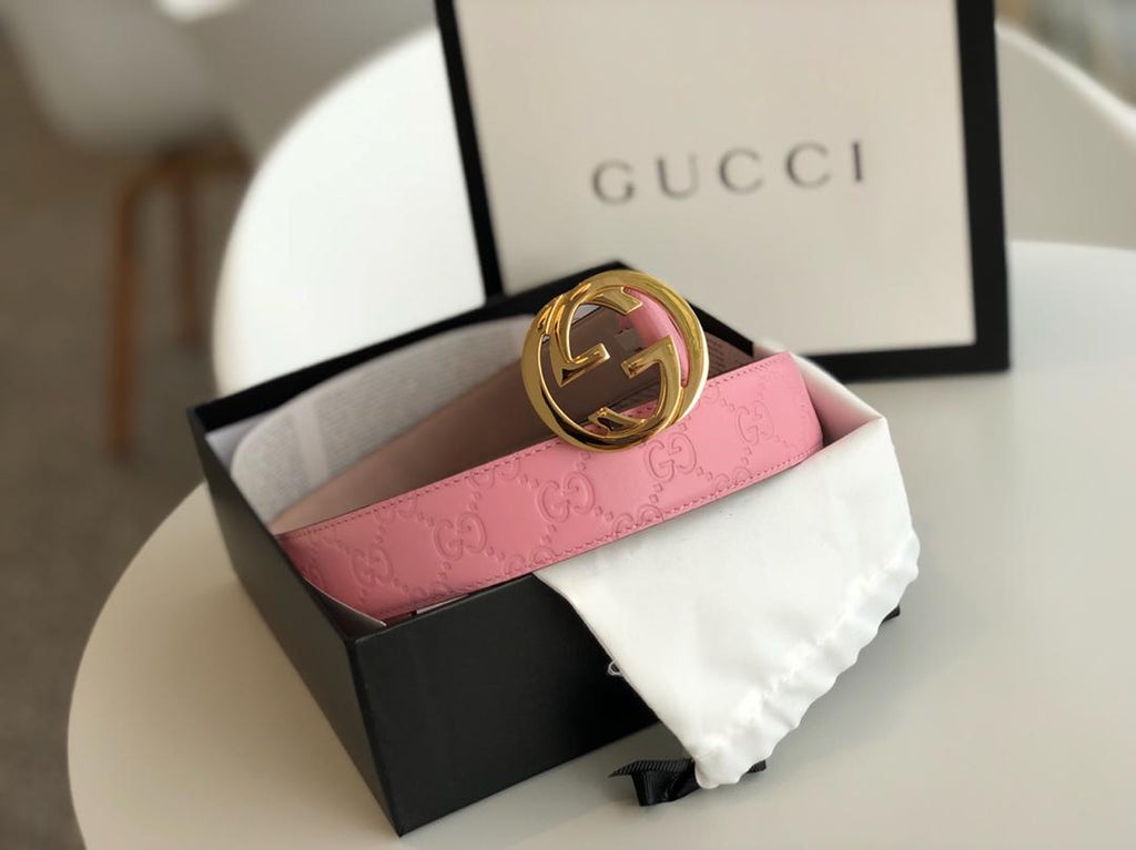 Gucci Belt With Double G Buckle Pink