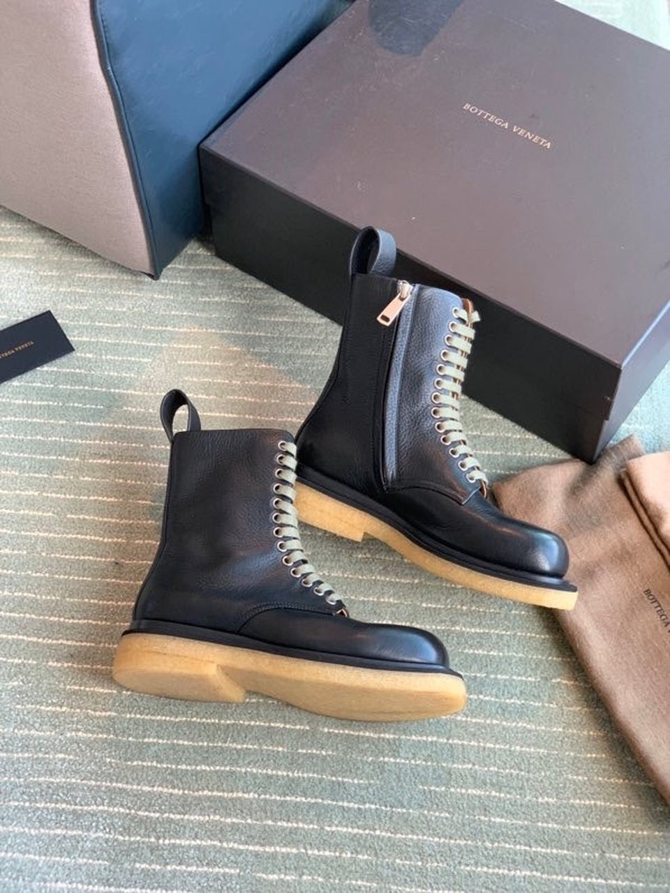 Bottega Veneta Lace Up Booties Calfskin Leather Fall/Winter 2020 Collection, Black