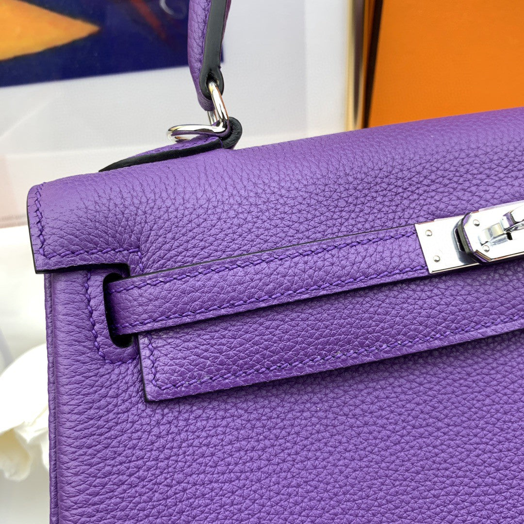 Hermes Kelly 25 Togo Silver Hardware Purple