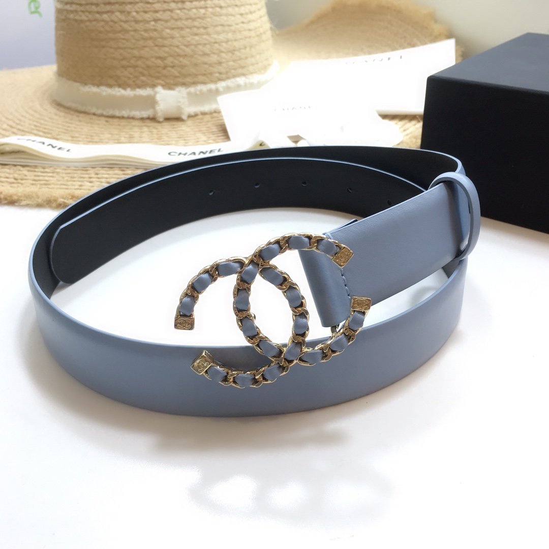 Chanel Belt With Double C Buckle Blue