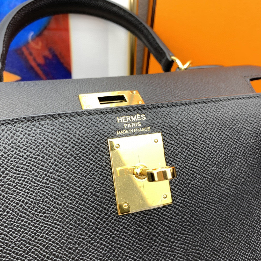 Hermes Kelly 28 Togo Gold Hardware Black