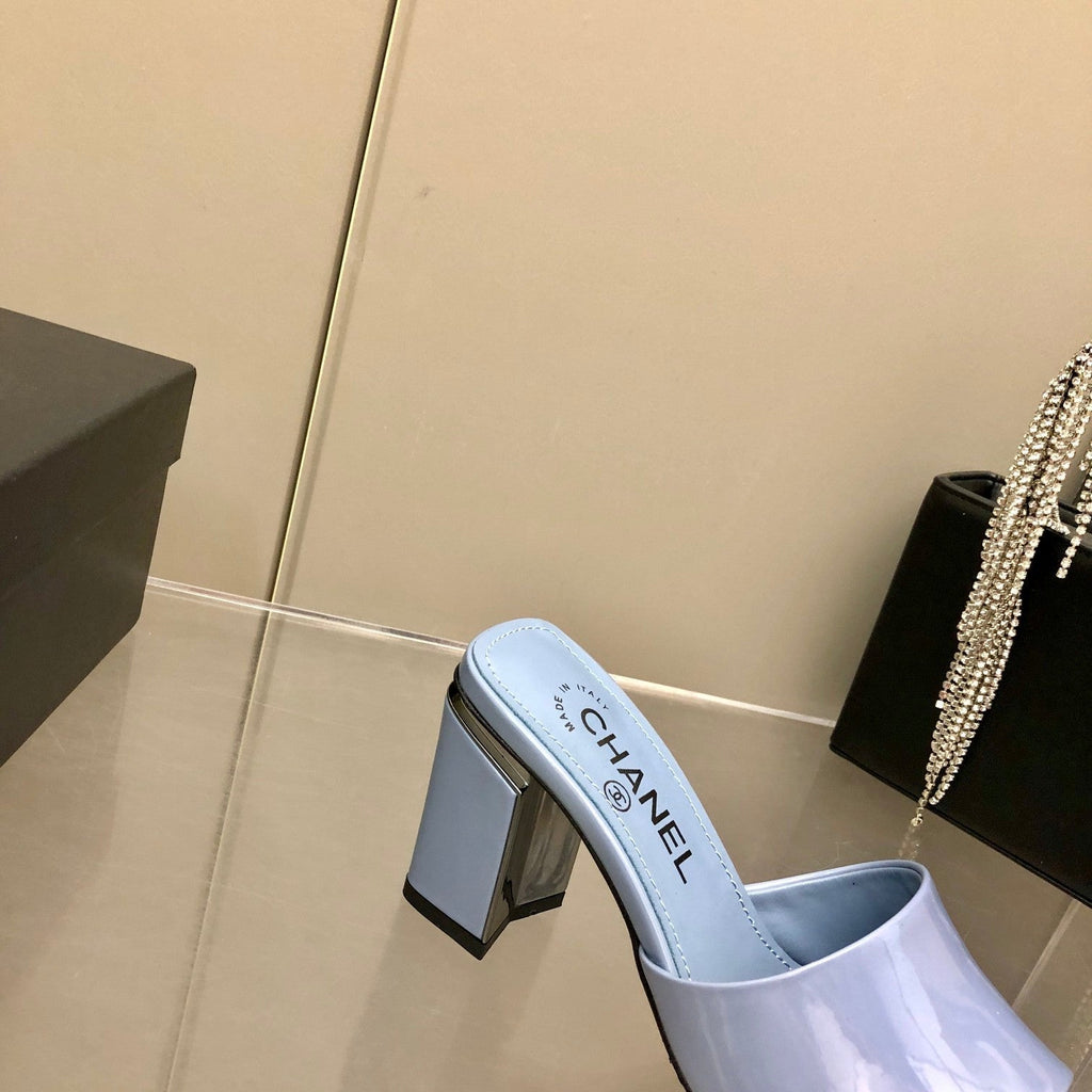 Chanel Mules Jade Blue