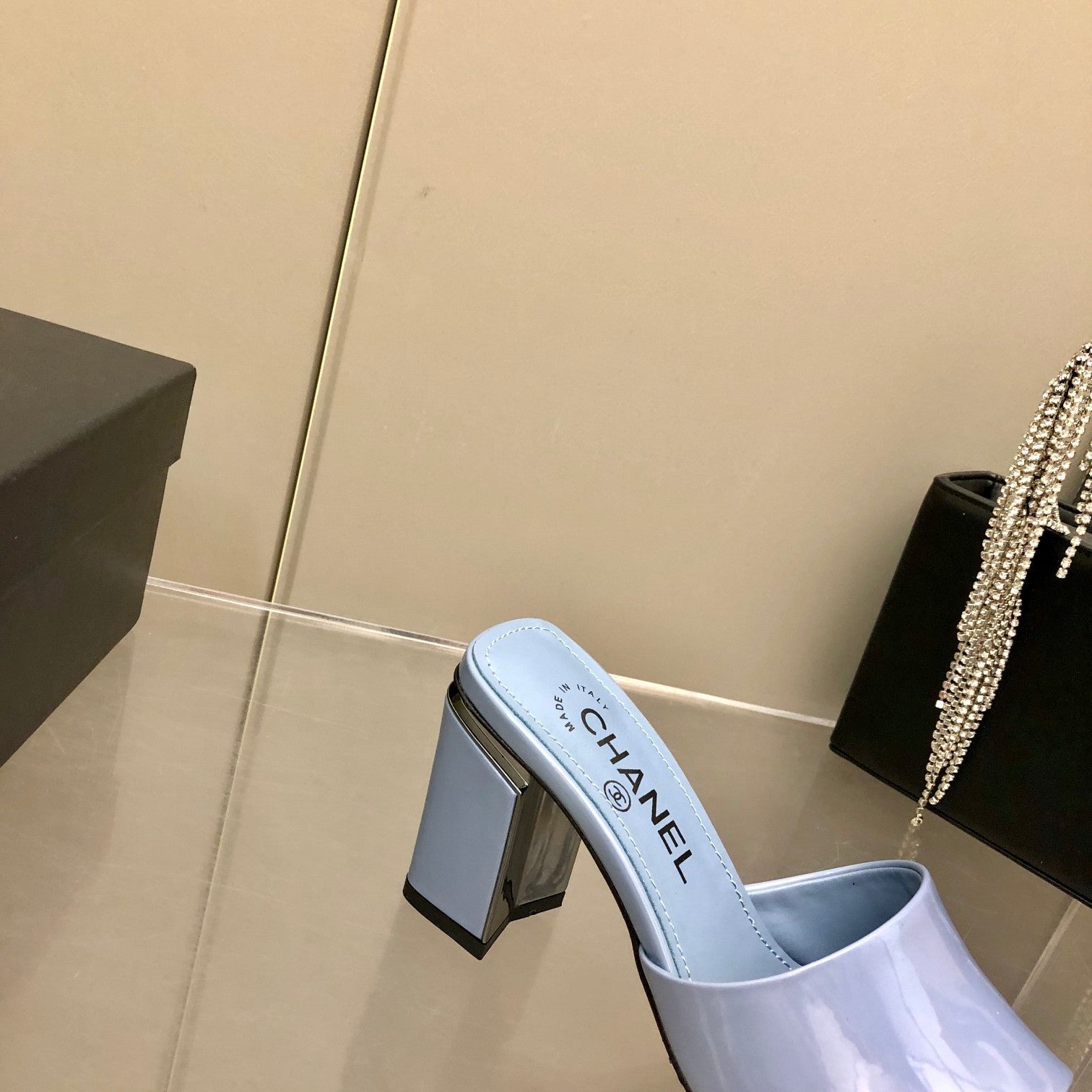 Chanel Mules Jade Blue