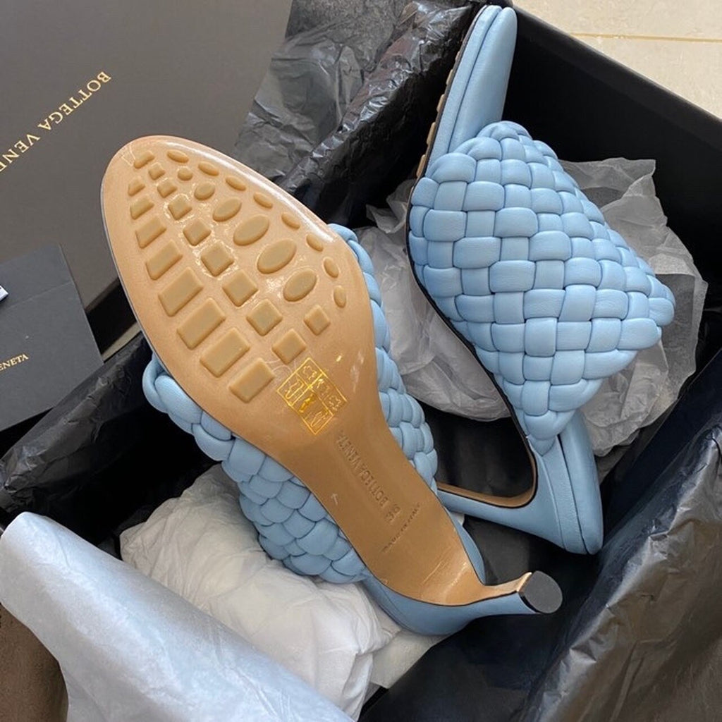 Bottega Veneta Curve Mules 9.5cm Heel Lambskin Leather Spring/Summer 2020 Collection, Light Blue