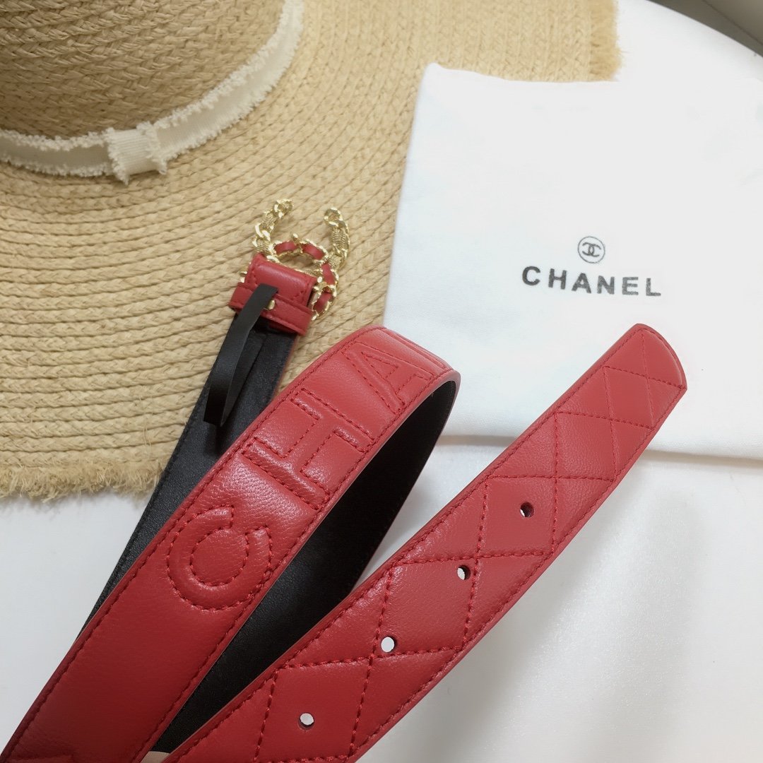 Chanel Belt With Double C Buckle Red