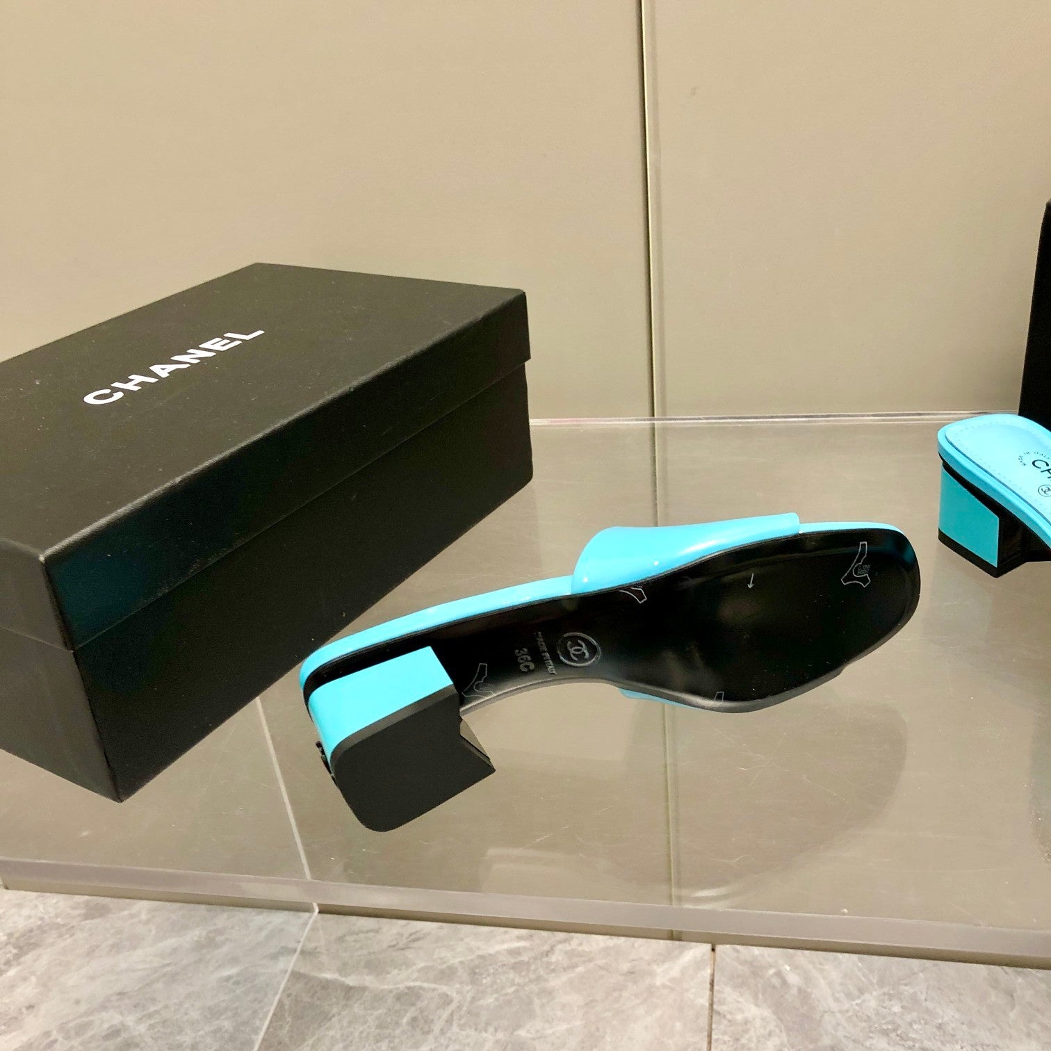 Chanel Mules Jade Light Blue