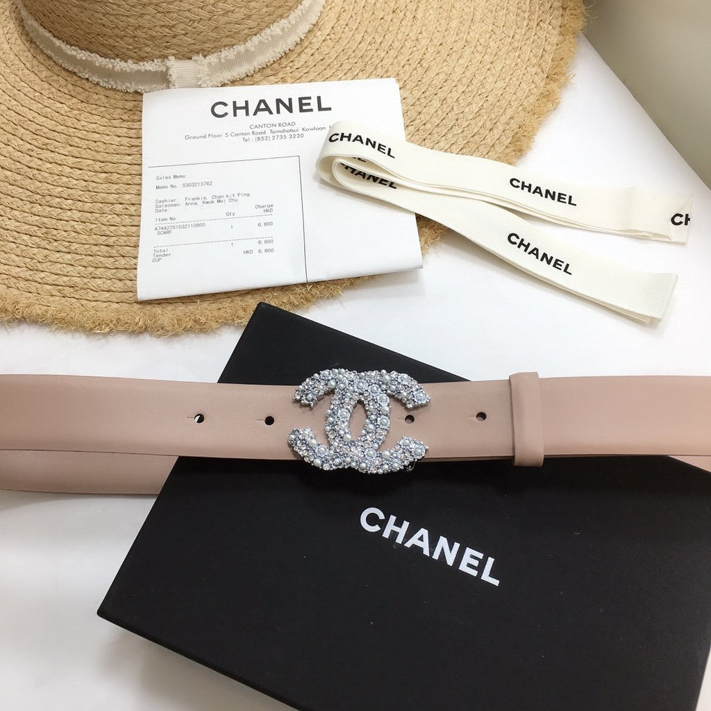 Chanel Belt With Beaded Buckle Pink