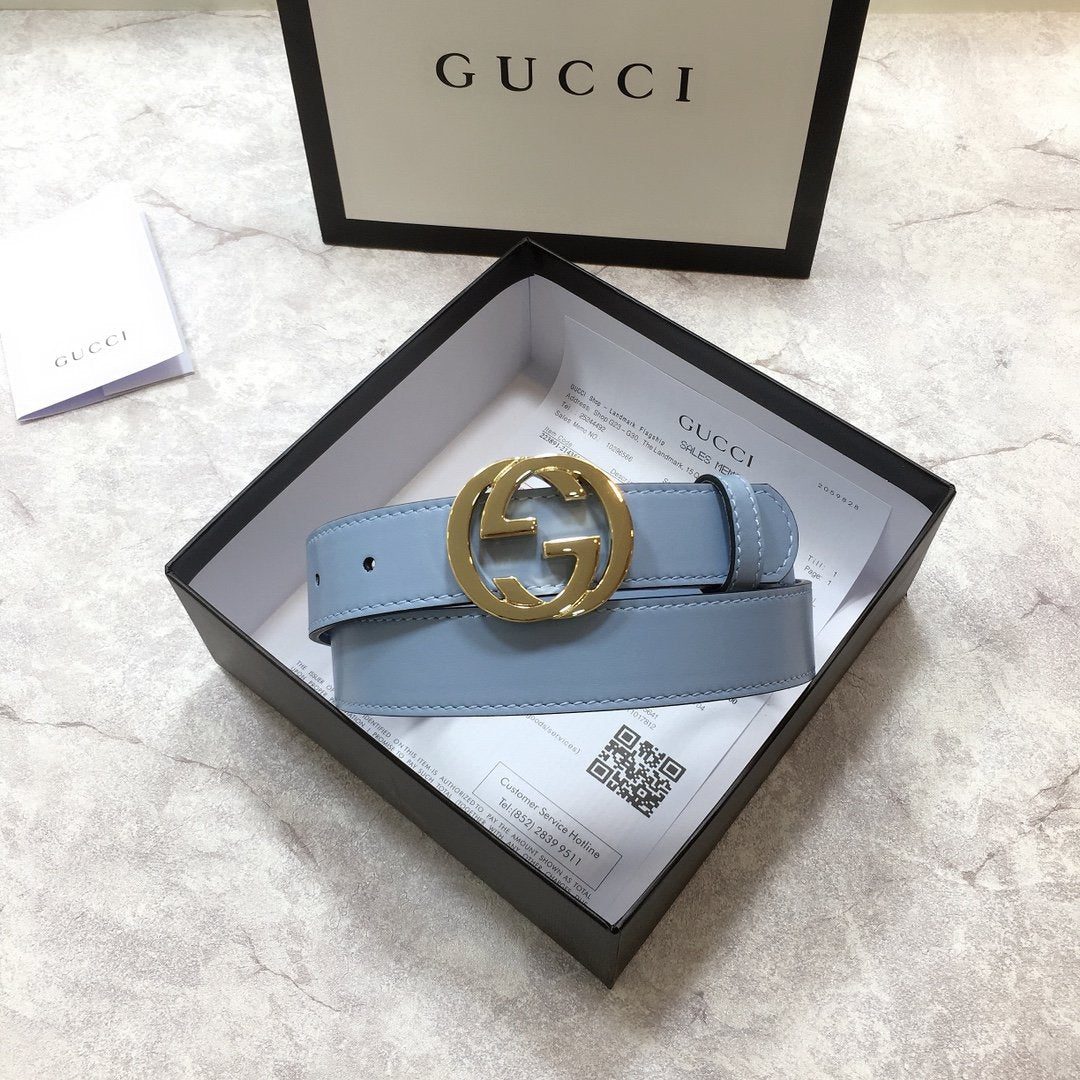 Gucci Belt With Double G Buckle Blue
