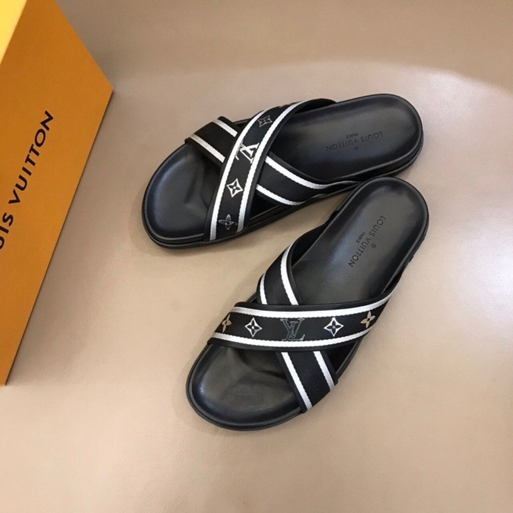Louis Vuitton Criss-Cross Mules Mens Sandals Spring/Summer Collection Black/Silver