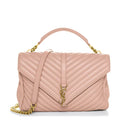 Saint Laurent Sheepskin Matelasse Chevron Monogram Large College Satchel Pink Leather Shoulder Bag