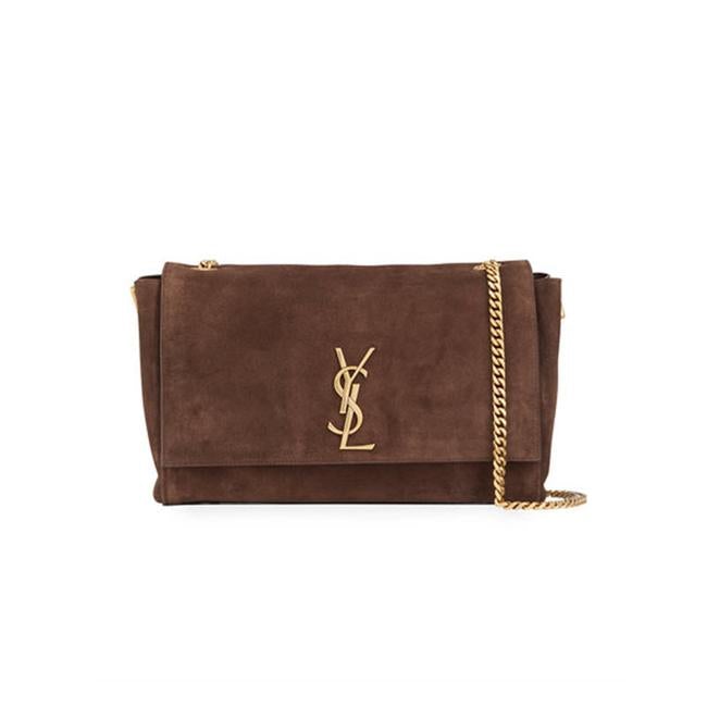 Saint Laurent Monogram Kate Soft Medium Reversible Ysl Monogram Brown Suede Leather Cross Body Bag
