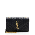 Saint Laurent Monogram Envelope Grain De Poudre Textured Mixed Matelasse Triquilt Small Black Leather Shoulder Bag