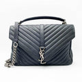 SAINT LAURENT Sheepskin Matelasse Chevron Monogram Large College Satchel Black Leather Shoulder Bag