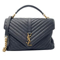 Saint Laurent Ghw Matelasse Chevron Monogram Large College Satchel Black Sheepskin Leather Shoulder Bag