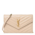 Saint Laurent Monogram Envelope Chain Wallet Grain De Poudre Matelasse Chevron Nude Beige Leather Shoulder Bag