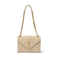 Saint Laurent Monogram Envelope Medium Beige Suede Leather Shoulder Bag