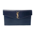 Saint Laurent Envelope Uptown Monogram Plaque Grained-leather Black Leather Clutch