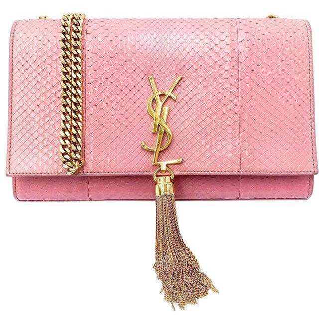 Saint Laurent Monogram Kate Medium Monogram Snakeskin Pink Leather Shoulder Bag