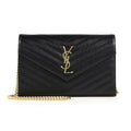 Saint Laurent Chain Wallet Ghw Matelasse Chevron Monogram Woc Black Leather Shoulder Bag