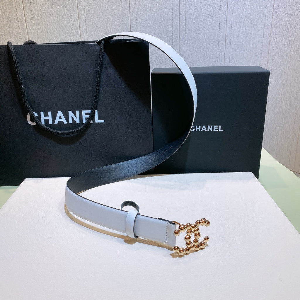 Chanel Belt With Bead Buckle White