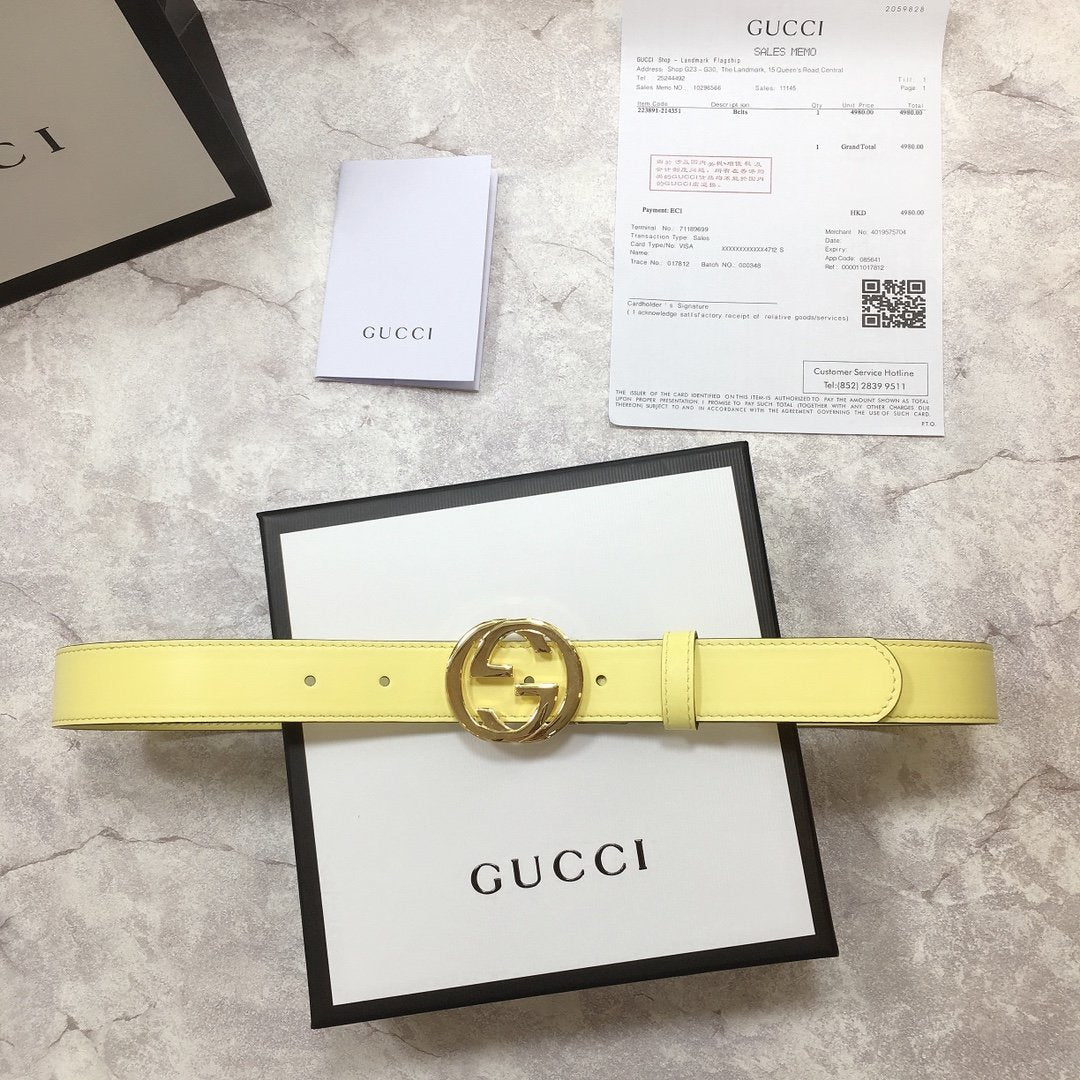 Gucci Belt With Double G Buckle Yellow
