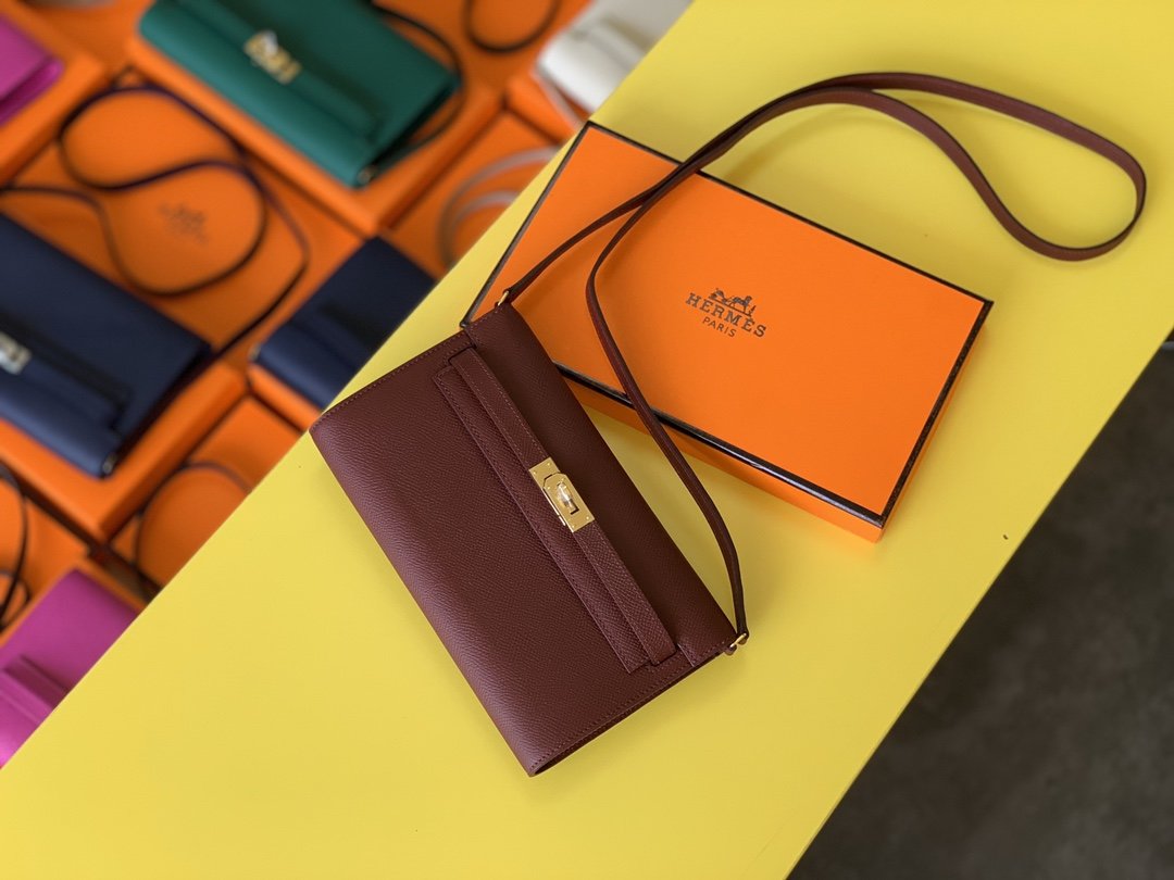 Hermes Kelly Togo Woc Crossbody Bag 21cm Red Wine
