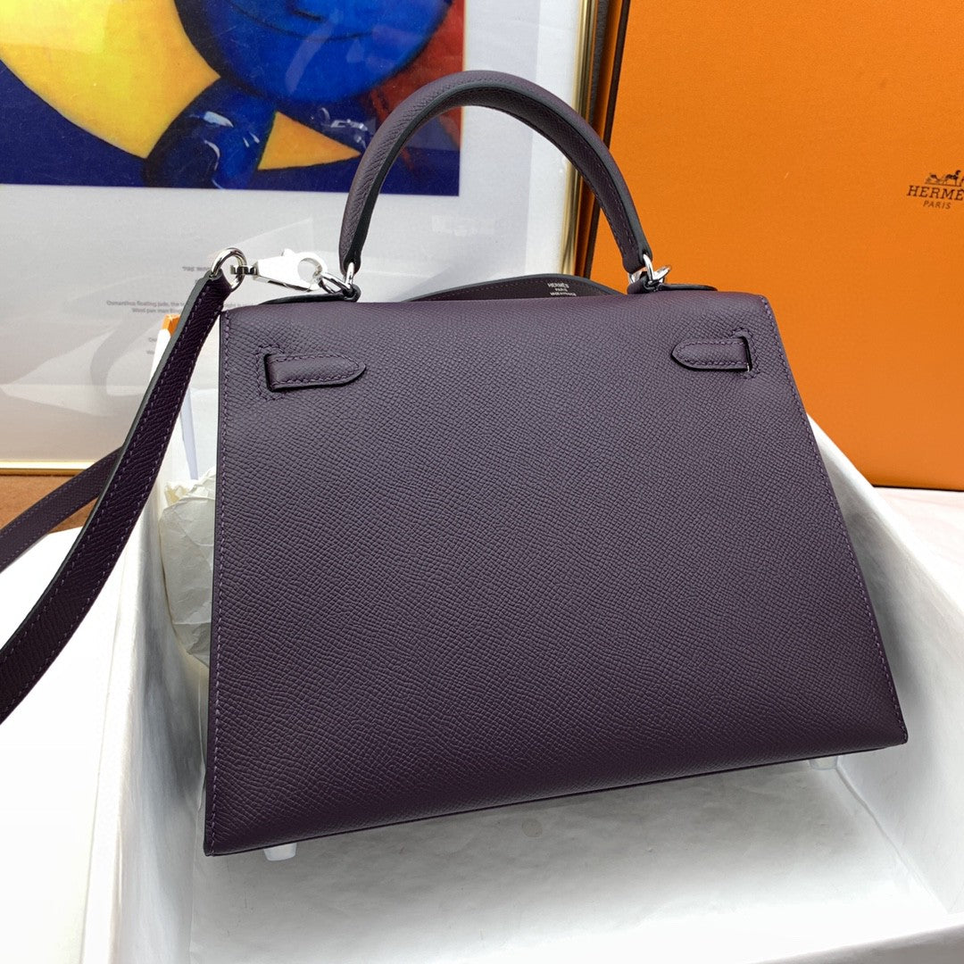 Hermes Kelly 25 Togo Silver Hardware Dark Purple