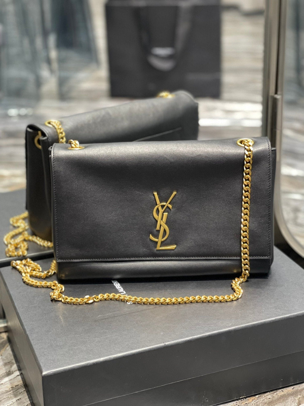 Saint Laurent Kate Medium Reversible Chain Bag In Suede With Gold Hardware 28cm