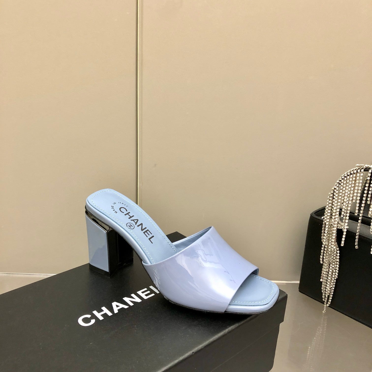 Chanel Mules Jade Blue