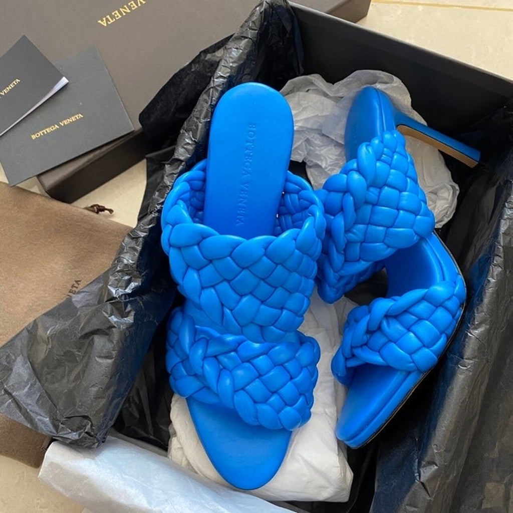 Bottega Veneta Curve Sandals 9.5cm Heel Lambskin Leather Spring/Summer 2020 Collection, Electric Blue