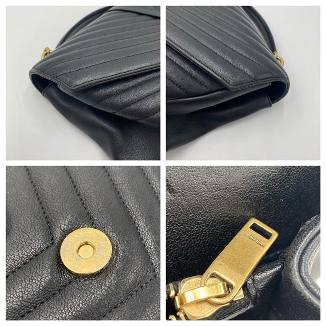 Saint Laurent Ghw Matelasse Chevron Monogram Large College Satchel Black Sheepskin Leather Shoulder Bag
