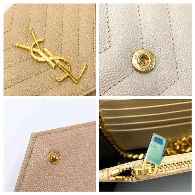 Saint Laurent Chain Wallet Grain De Poudre Matelasse Monogram Beige Leather Shoulder Bag