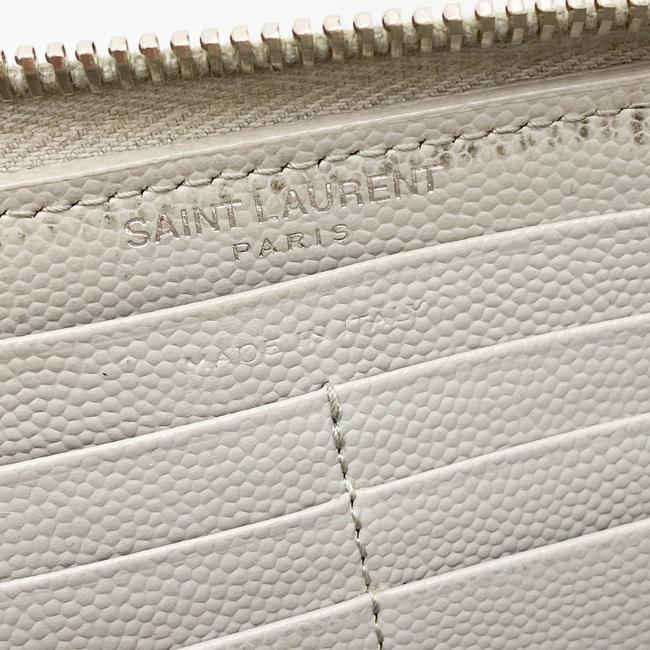 Saint Laurent Grey Grain De Poudre Matelasse Chevron Monogram Zip Around Wallet
