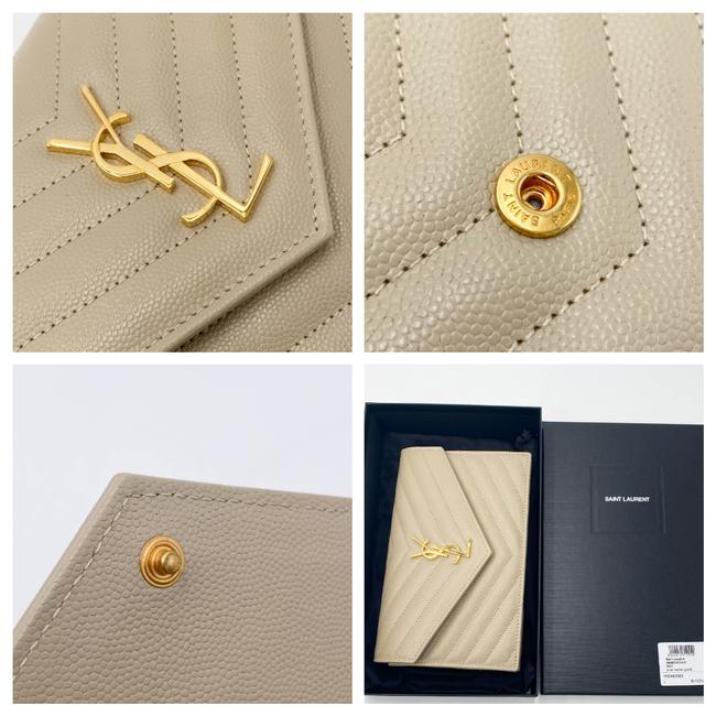Saint Laurent Monogram Envelope Chain Wallet Grain De Poudre Matelasse Chevron Nude Beige Leather Shoulder Bag