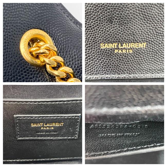 Saint Laurent Monogram Envelope Grain De Poudre Textured Mixed Matelasse Triquilt Small Black Leather Shoulder Bag