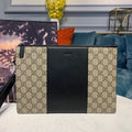 Gucci Guccissima Motif Zip Pouch 30cm Leather Trim Canvas Fall/Winter Collection, Brown/Black