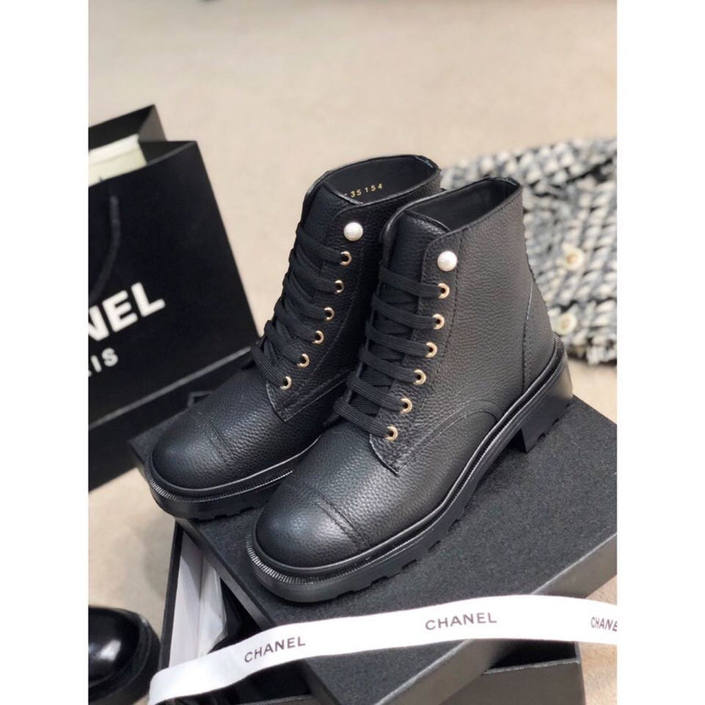 Chanel Pearl Embellished Ankle Boots Calfskin Leather Fall/Winter Collection Black