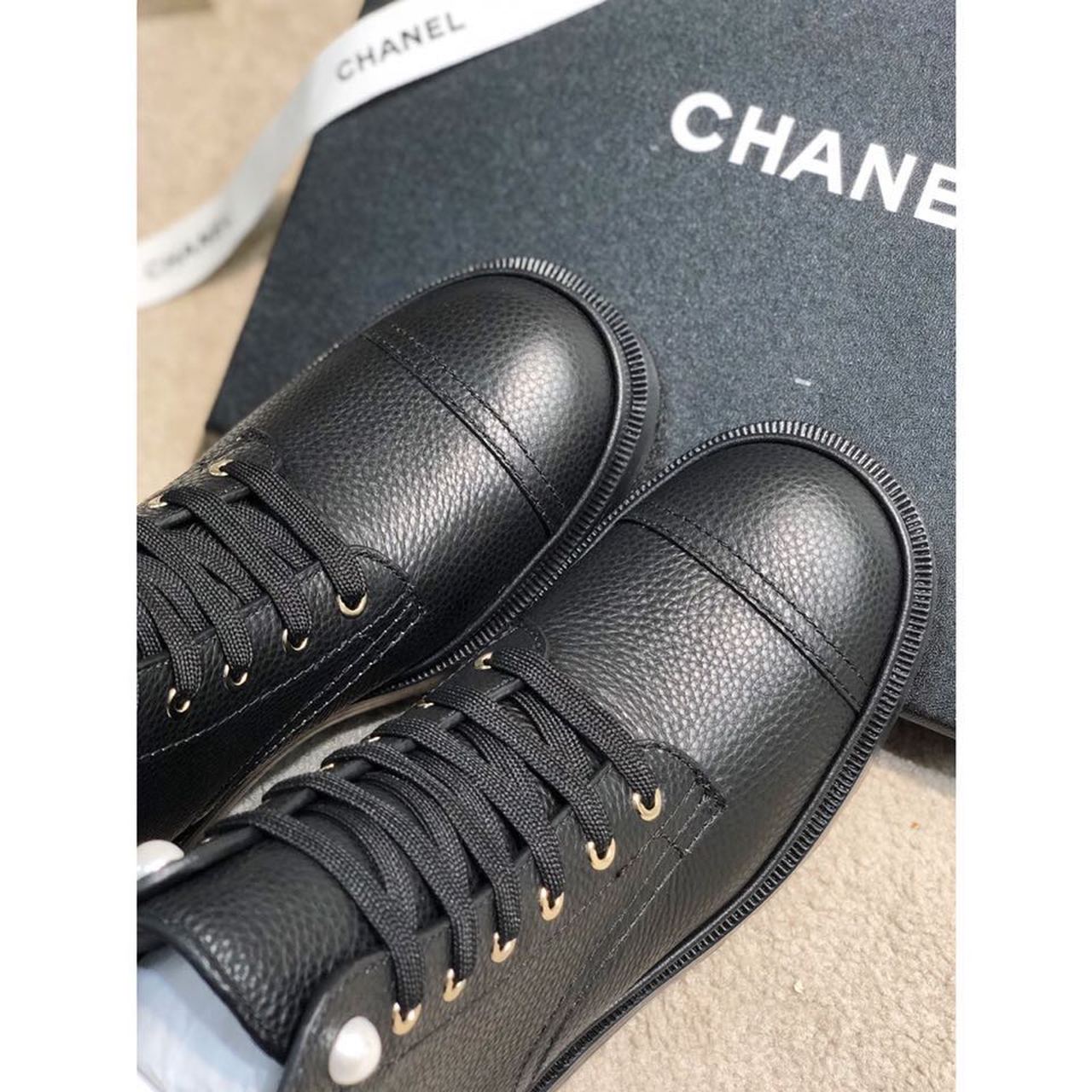 Chanel Pearl Embellished Ankle Boots Calfskin Leather Fall/Winter Collection Black