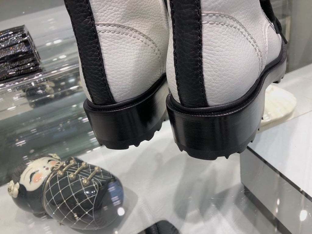 Chanel Pearl Embellished Ankle Boots Grained Calfskin Leather Fall/Winter Collection White/Black