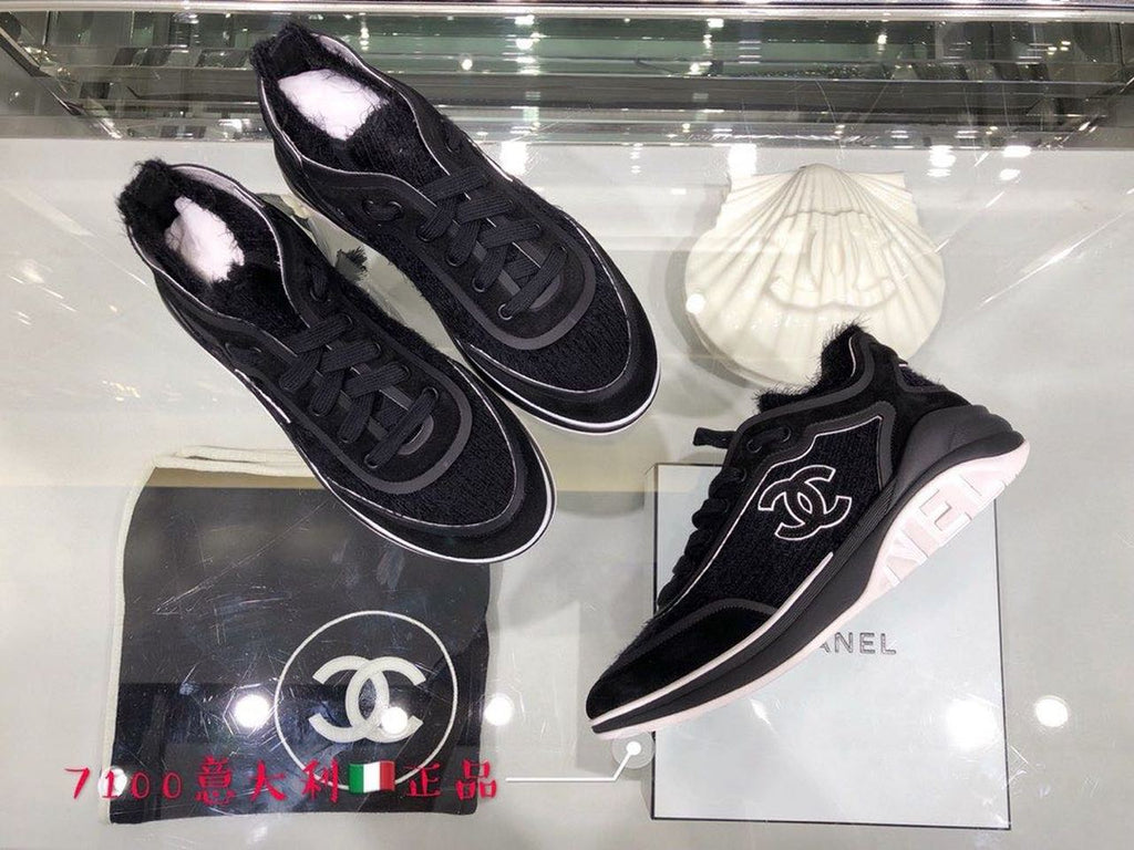 Chanel Knit Sneakers Calfskin Leather Fall/Winter Collection, Black