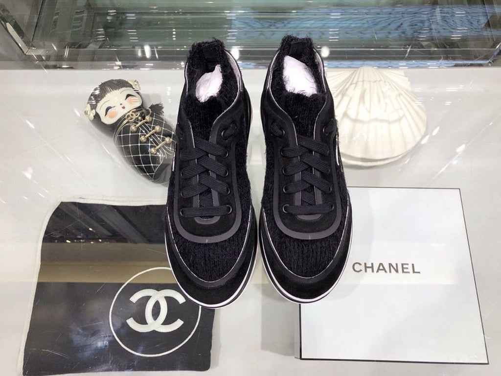 Chanel Knit Sneakers Calfskin Leather Fall/Winter Collection, Black